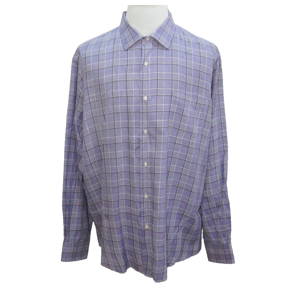 NORDSTROM Men's Size 2XL Purple Plaid Long Sleeve Button Front Shirt 100% Cotton